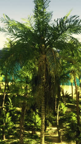 lush tropical landscape with palm trees and serene beach view