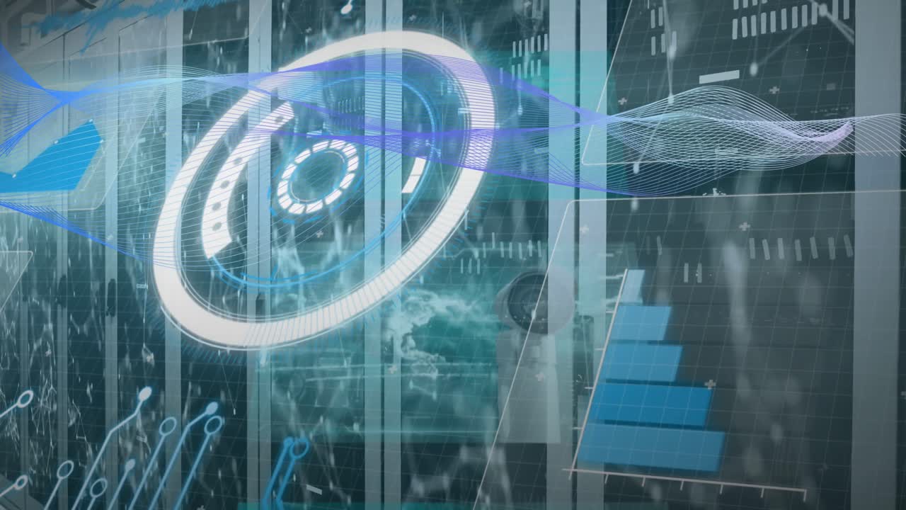 animación del procesamiento de datos en la sala de servidores
