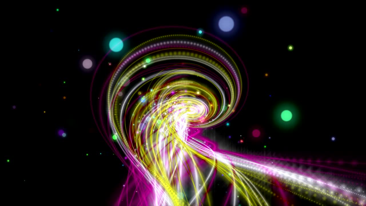 animación futurista con objeto de rayas y partículas parpadeantes en cámara lenta, 4096x2304 bucle 4k