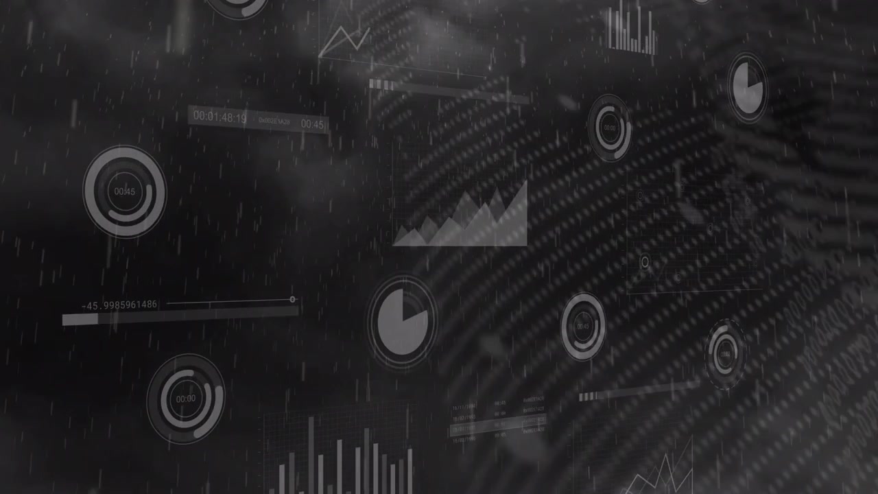 Animation of rain falling over data processing and globe