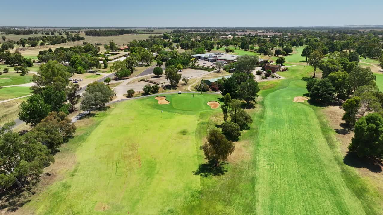 Overhead and approaching the old clubhouse at Cobram Barooga Golf Club