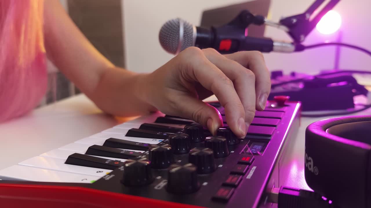 미디 키보드를 사용하는 음악가