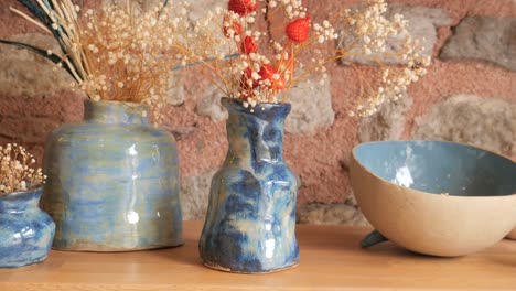 blue and white ceramic vases and bowl