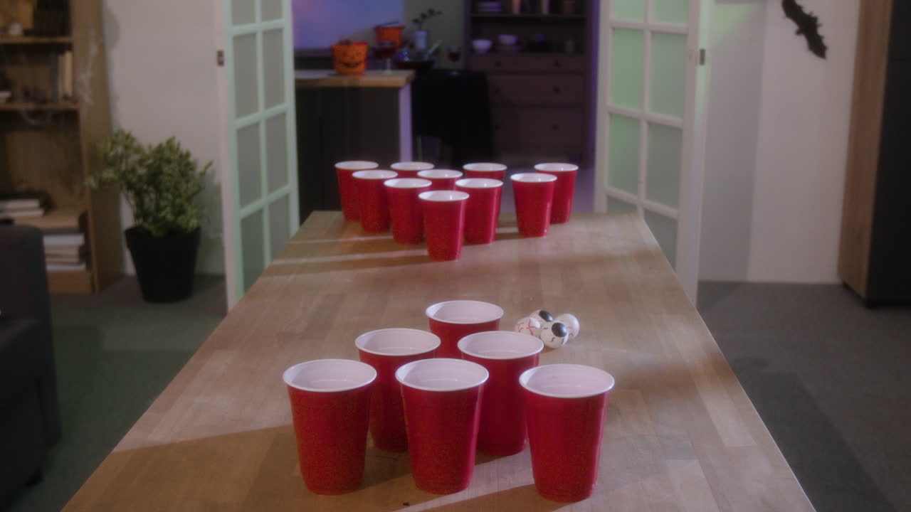 Beer Pong Game Setup for Halloween Party