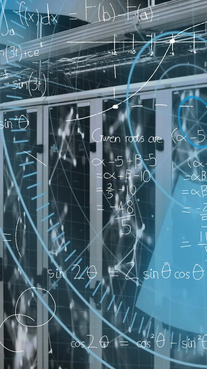 Animation of processing circle and math formulas over servers