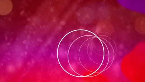 Animation-of-multiple-white-circles-spinning-on-seamless-loop-on-glowing-pink-background