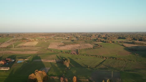 aerial: nature landscape with green plains and forest with sky in background