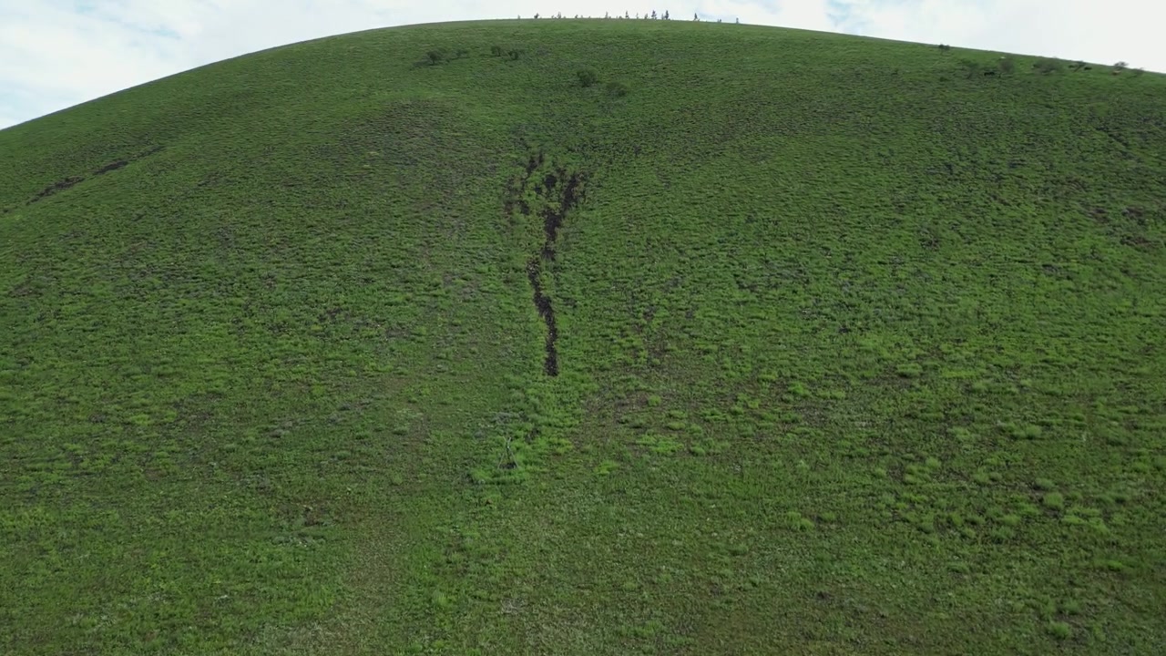 Vista aerea del pendio erboso del vulcano dormiente Uran Togoo, Mongolia