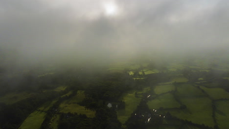 misty morning countryside aerial view