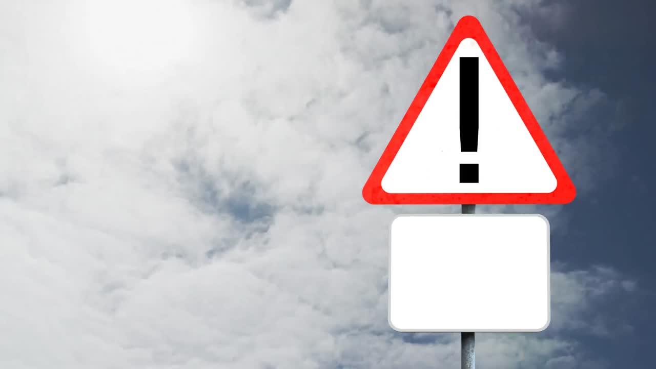 animación de una señal de tráfico triangular con el cielo en el fondo