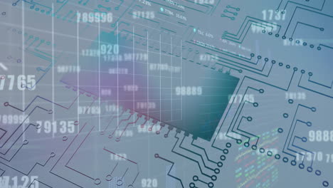 animation of financial data processing over circuit board