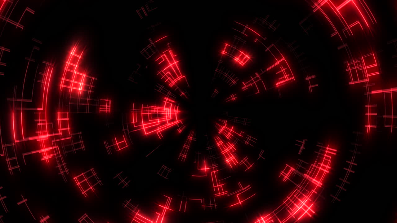 A digital artwork featuring a vibrant swirling pattern of red lines in a hypnotic circular motion, creating a visually striking vortex effect