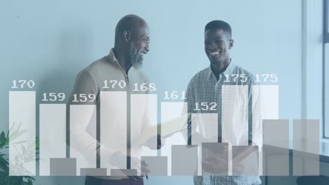 animation of data processing over african american business people in office