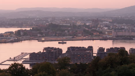 sunset drone view from ekebergparken of sorengautstikkeren and old ship cruising