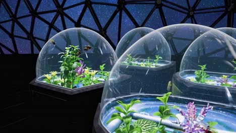 space biodome with flowers and bees