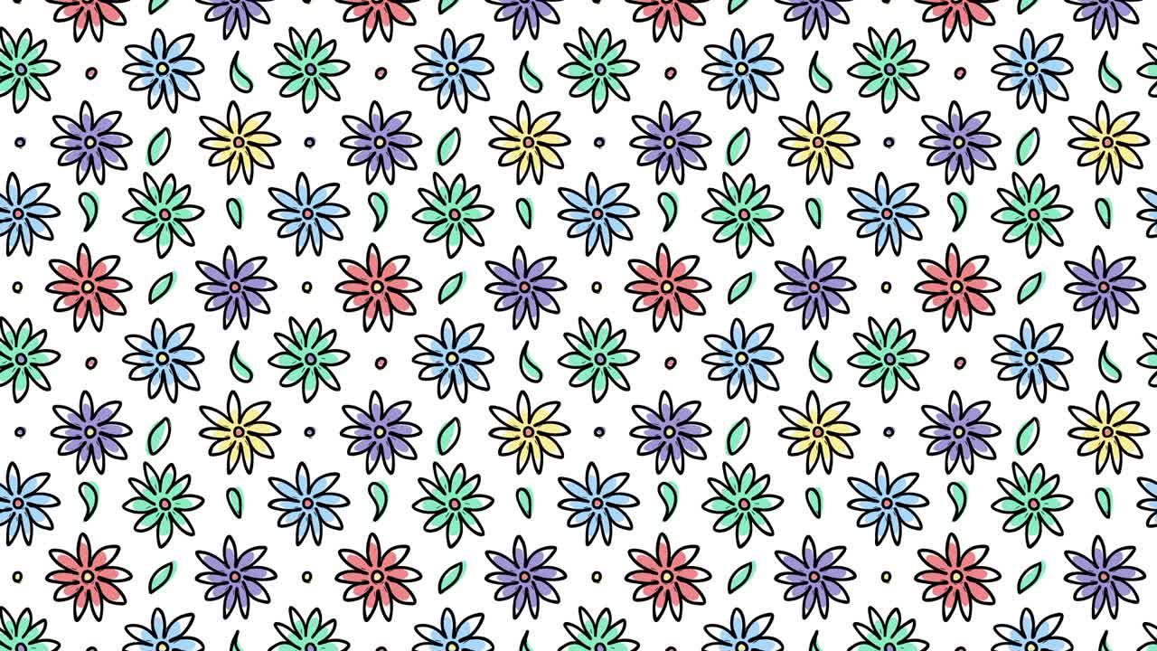 Stop motion Flowers, hand drawn animation flower seamless pattern