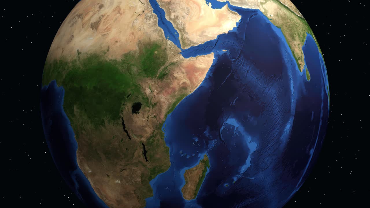 Globo digitale ruota e zooma dallo spazio su Goma, Congo, con sovrapposizione di dati e indicatore