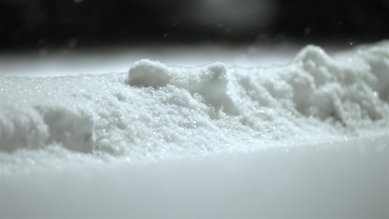 Fluffy snow in winter, small snowflakes are falling, cold day in december, january, snowfall slowmo, static shot, copy space