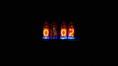 nixie tube digital display cycles through all numbers and ends at 0:02