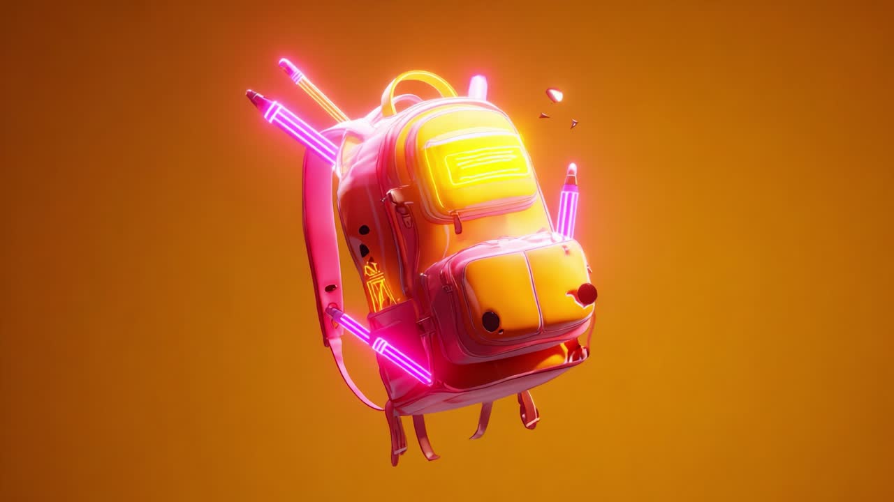 A Vibrant, Neon-Enhanced Backpack Floating Against a Glowingly Bright Background, Showcasing Unique Design Elements and Stylish Accents that Capture Attention, Ideal for Fashion Enthusiasts