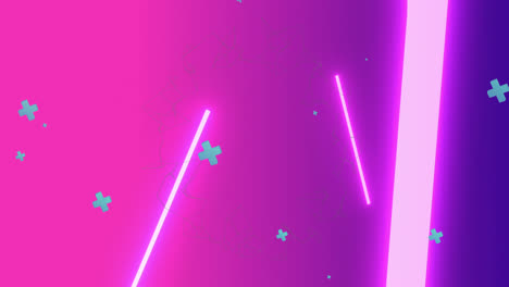 animation of abstract shapes over neon lines on pink background