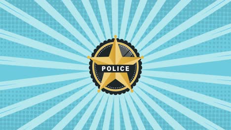 animation of police text over stripes on blue background