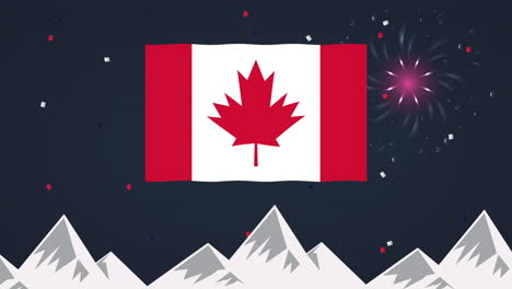 feliz celebración del día de canadá con bandera y montañas