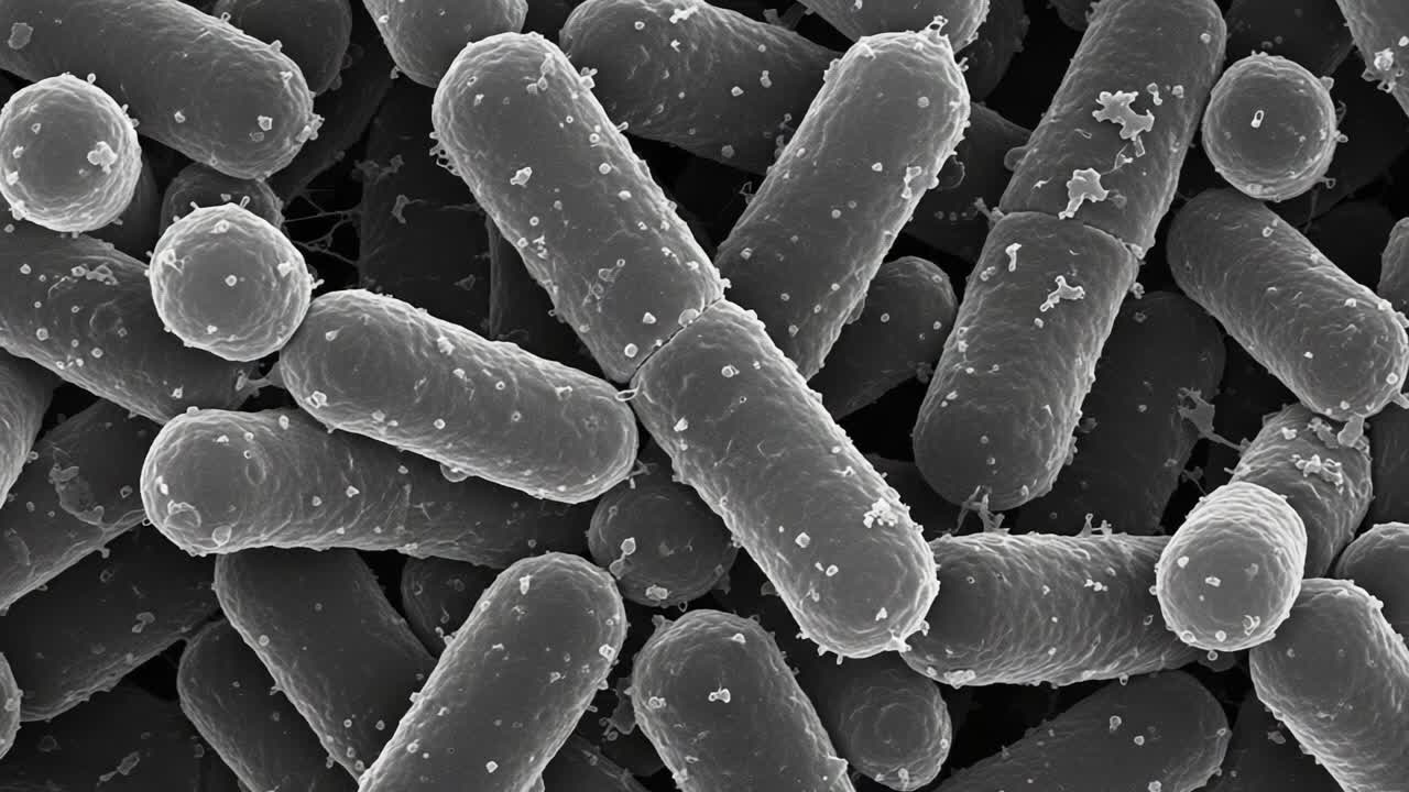 Microscopic View of Bacteria: Detailed Examination of Bacterial Structures Highlighting Cellular Features and Arrangement Under High Magnification