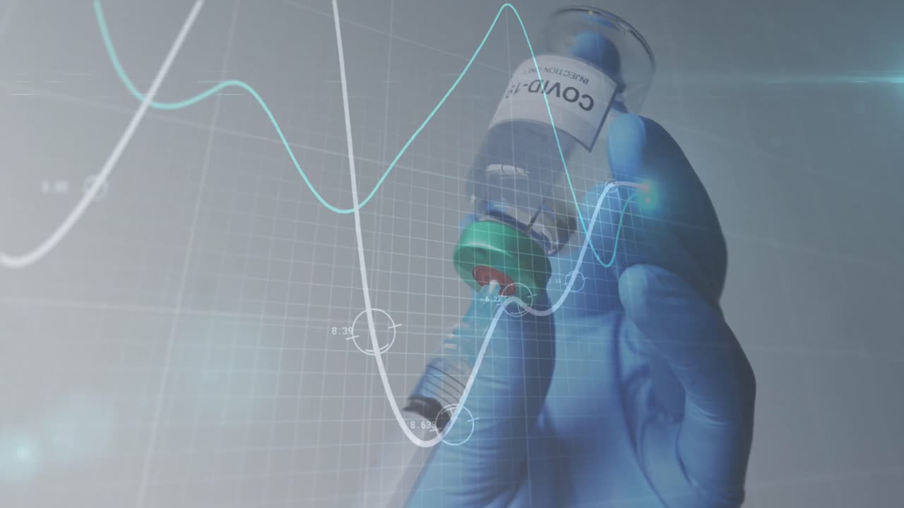 animación del procesamiento de datos sobre la vacuna contra la covid 19 con jeringa