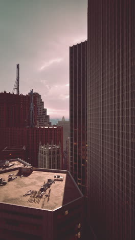 cityscape with skyscrapers at sunset