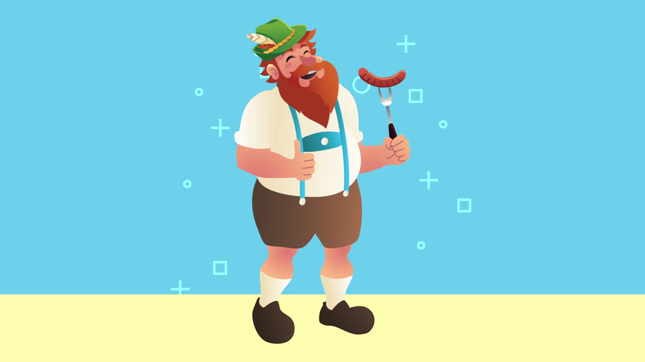 celebración del oktoberfest hombre alemán comiendo salchichas