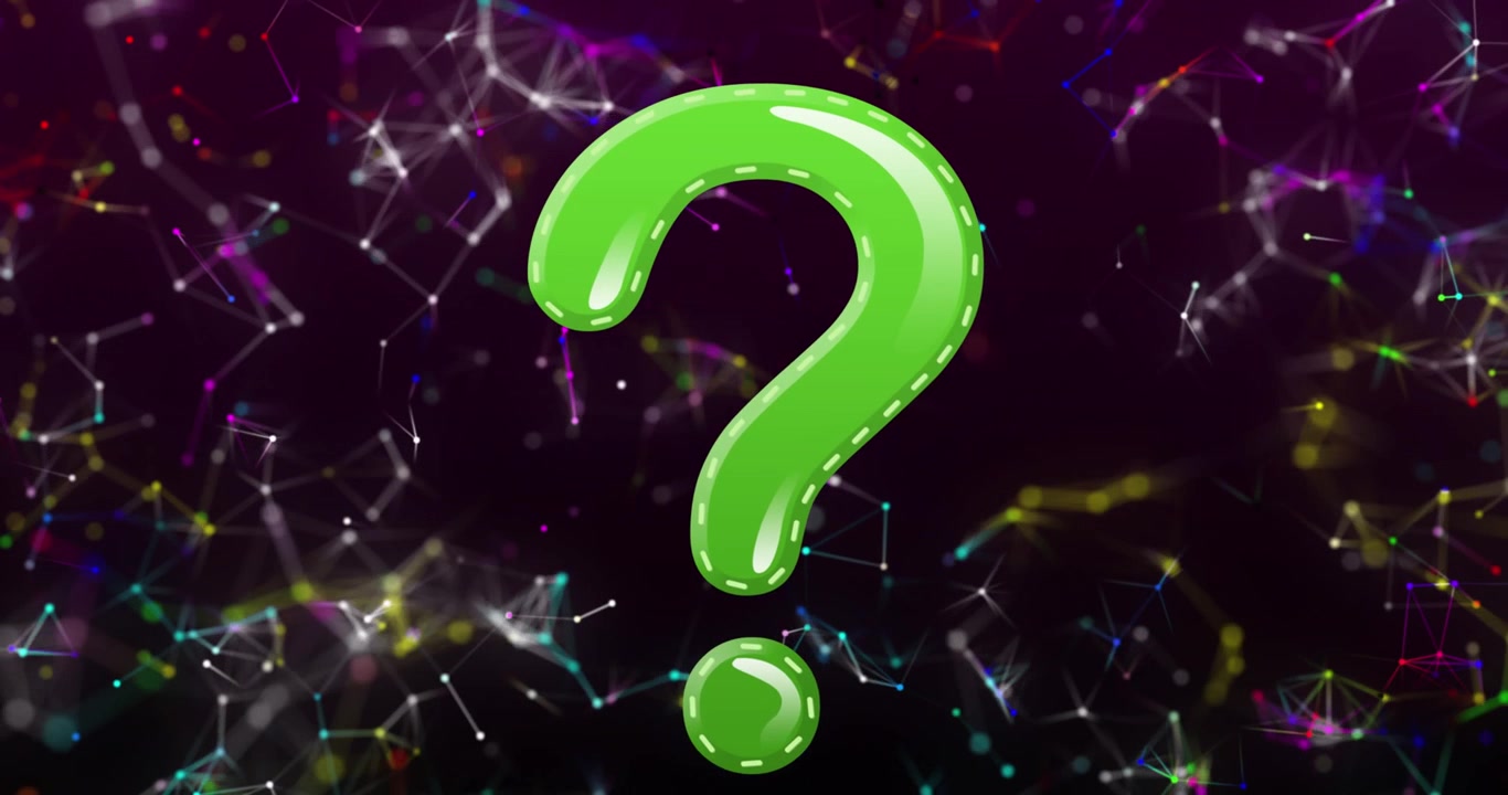 Animazione di un punto interrogativo su connessioni su sfondo nero.