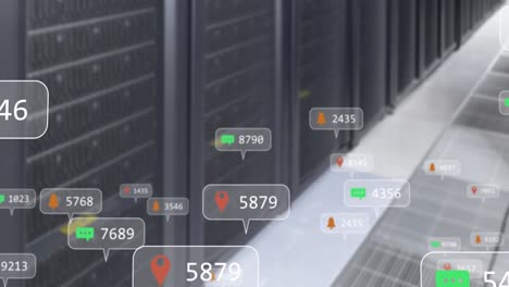 animation of media icons over server room