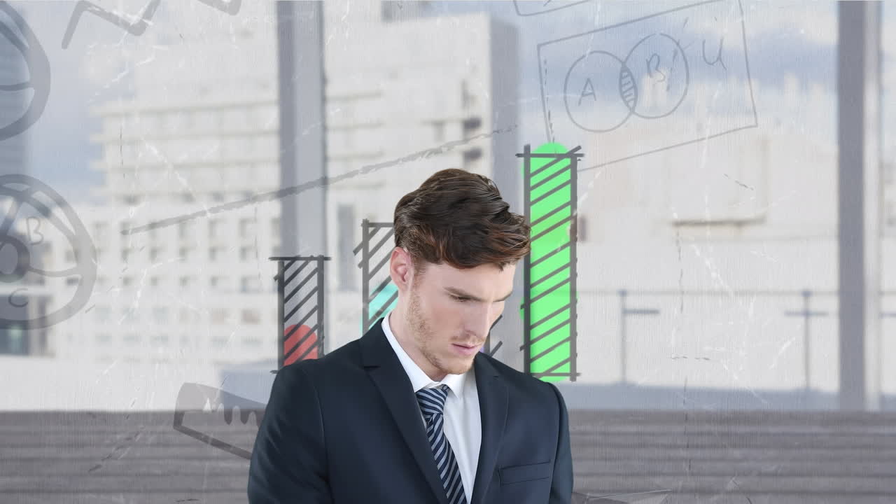 анимация кавказского бизнесмена на различных графиках