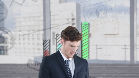 animación de un hombre de negocios caucásico sobre diversos gráficos