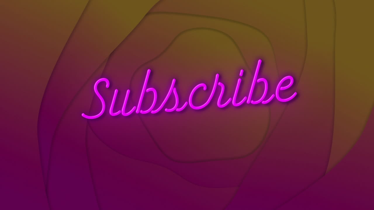 Glowing neon pink Subscribe text animating over abstract gradient background