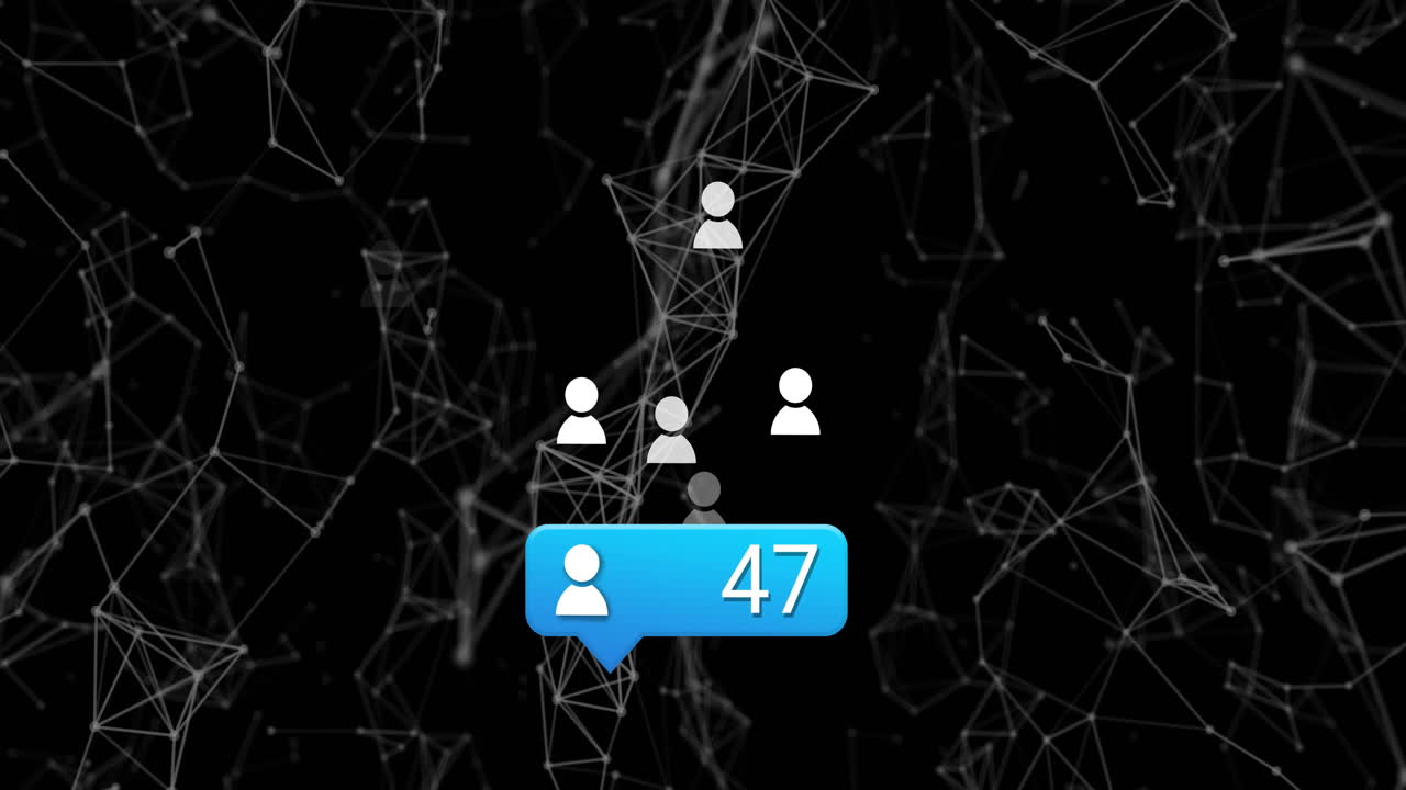 Showing animation of network connections and user notification icon in digital background