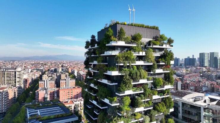 Vista aérea das Torres Residenciais Bosco Verticale em Milão