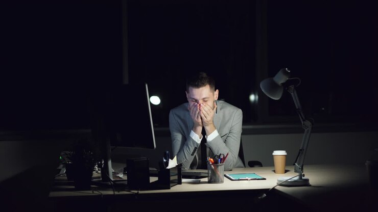 Businessman Working Late at Night