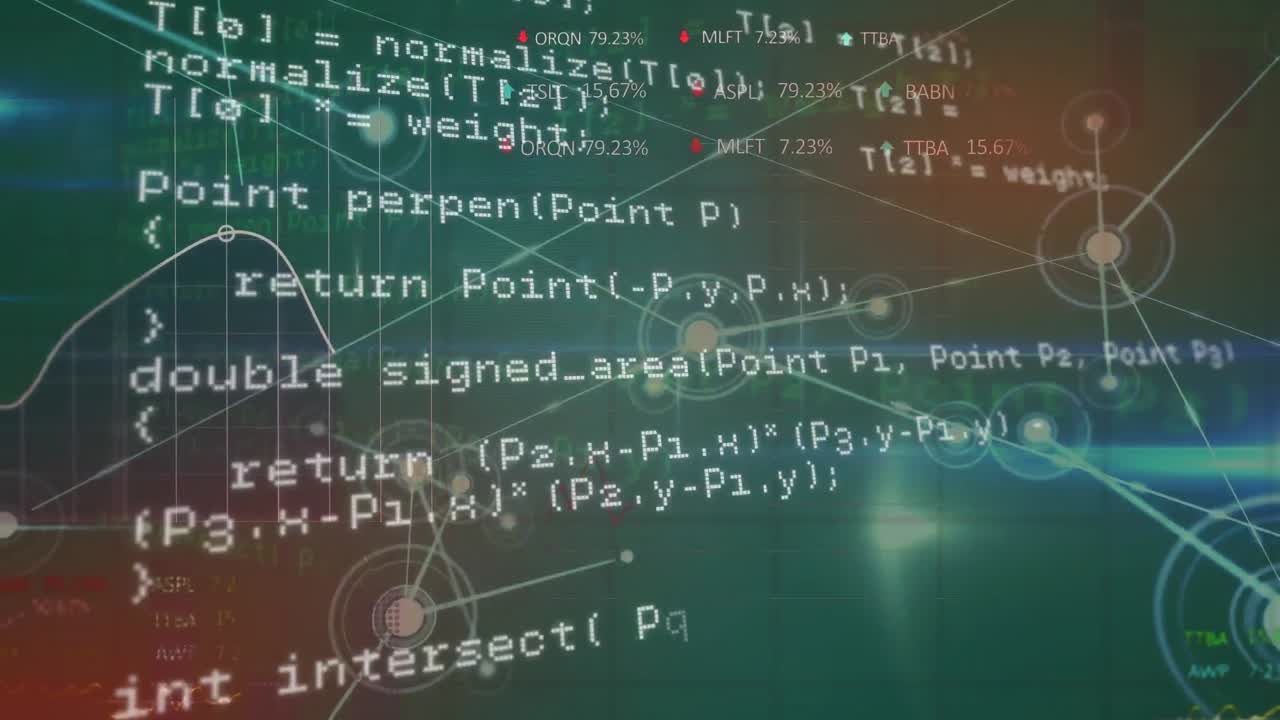 그래디언트 배경의 빛 점에 대한 데이터 처리 및 연결 네트워크의 애니메이션