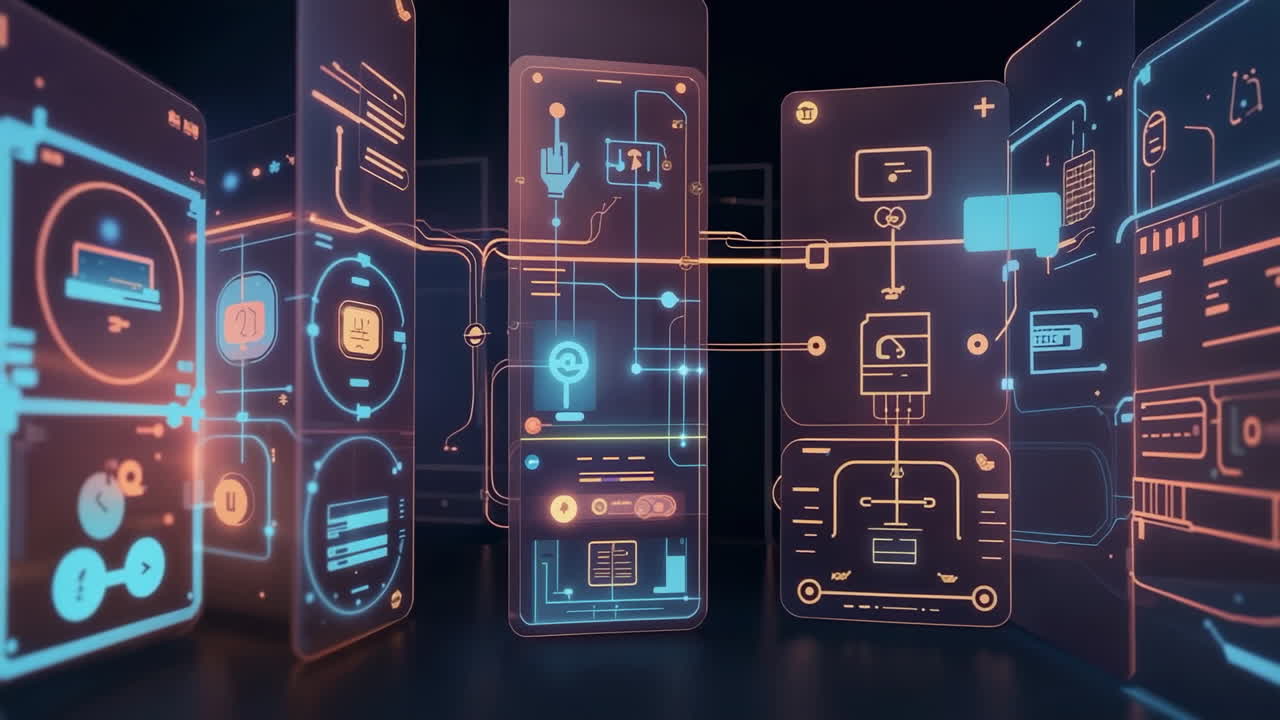Abstract Digital Interfaces with Glowing Data Flow and Connectivity