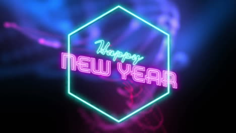 animación de texto de feliz año nuevo sobre formas
