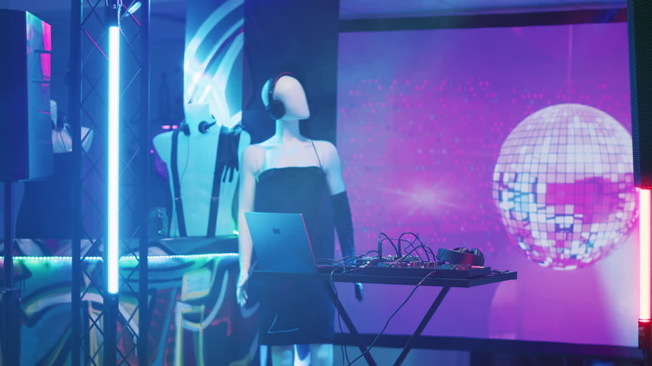 DJ Setup with Mannequins and Disco Ball