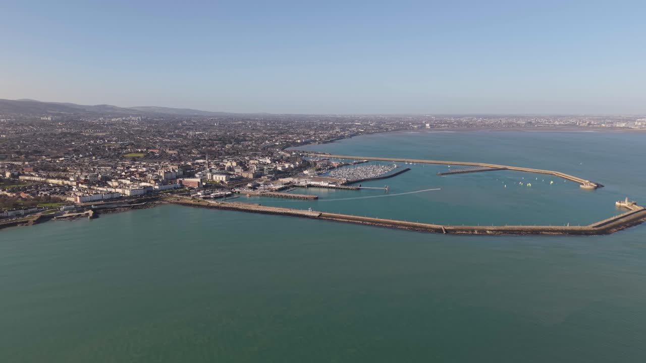 Dun Laoghaire Harbour - Picturesque Old Harbour In Dublin, Ireland. - aerial shot