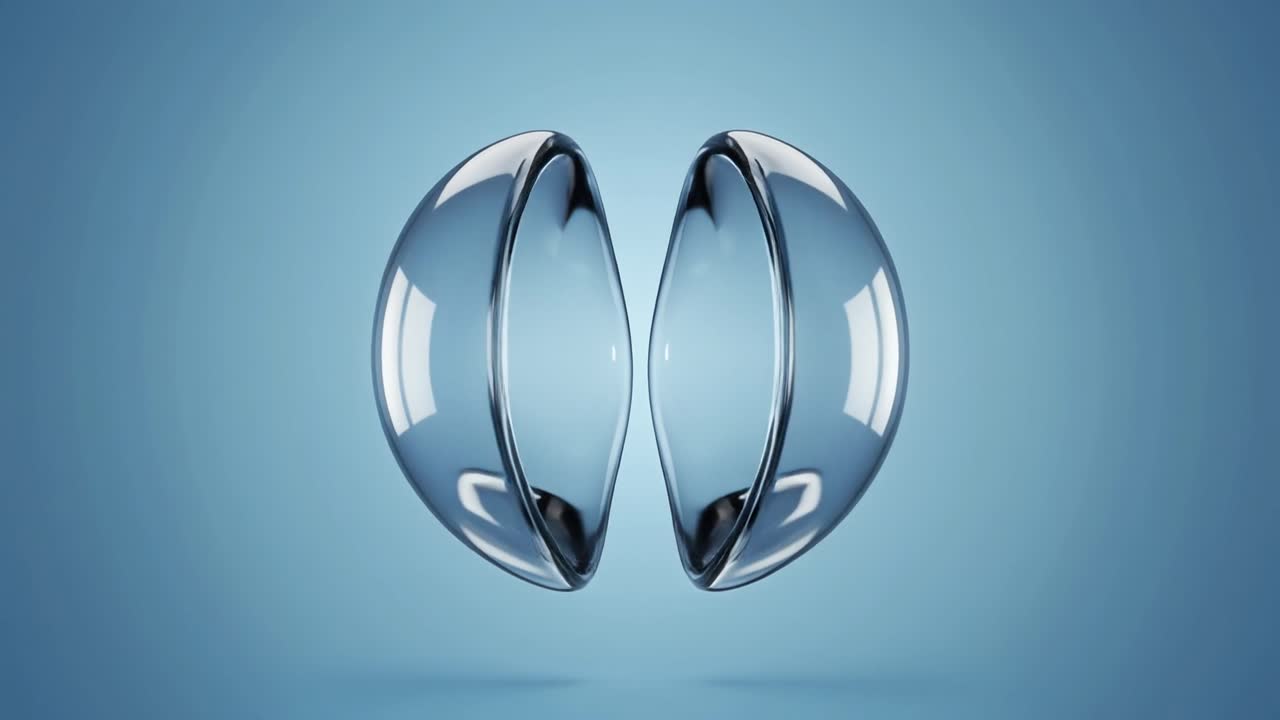 Two Clear Contact Lenses Rotating on a Blue Background