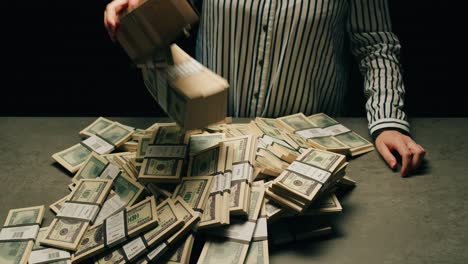 specialised police officer counting dollar banknotes in crime lab, conceptual image. high quality 4k footage