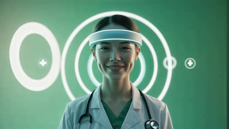 female doctor with futuristic headset and stethoscope