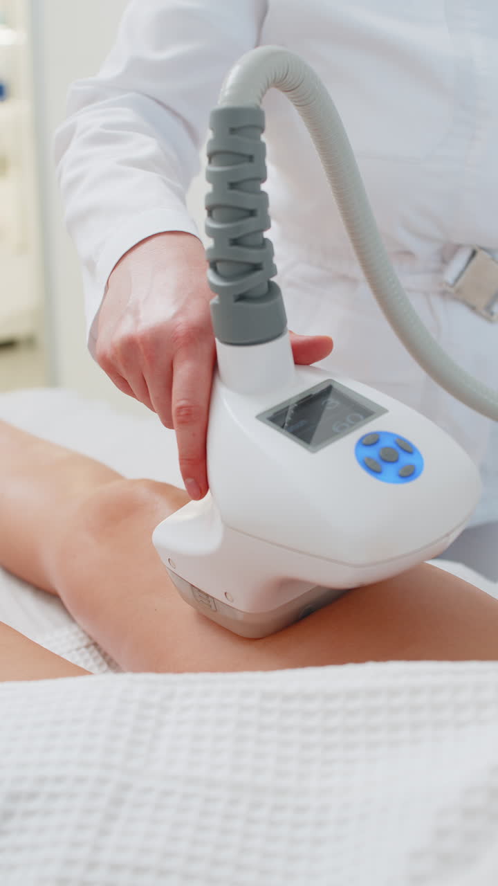 доктор делает женщине кавитацию лпг вакуумный ролик массаж на ногах коррекция цифр в спа-клинике