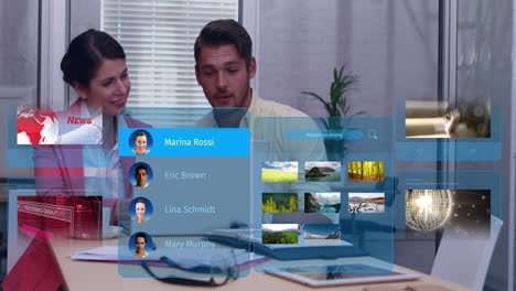 animación de publicaciones en redes sociales y perfiles de personas en diversas personas de negocios que usan portátiles