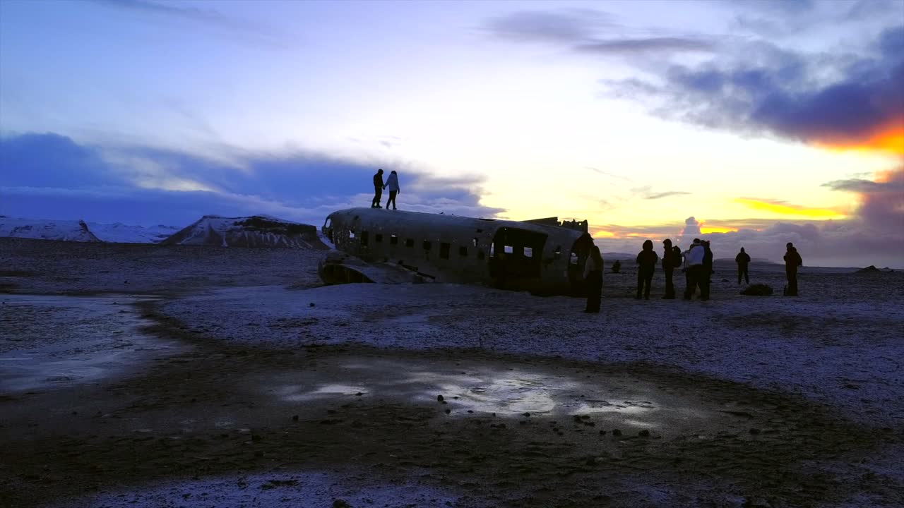 Airplane Wreckage in Iceland at Sunset